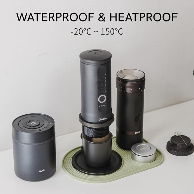OutIn Silicone Coffee Mat, Foldable & Waterproof | Drip Tray Mat for Espresso Machines and Portable Coffee Makers, 9.8" x 6.7" (Green)