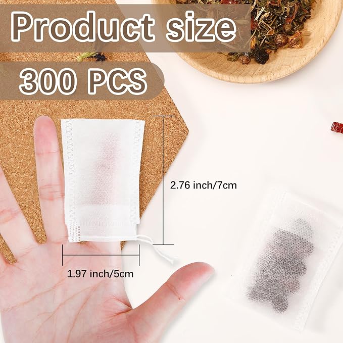 300 Pcs Empty Tea Bags for Loose Leaf Tea, Disposable Small tea Filter Bags with Drawstring fillable Cloth Diy Empty Tea Sachets for Loose tea, Coffee, Herbs, Spice (2.76 x 1.97 inch)