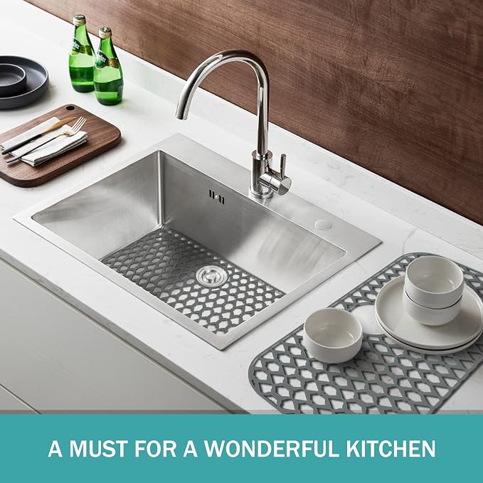Silicone Kitchen Sink Protectors Mats - 12" 13" 14" 16" 18" 19" 21" 22" 24" 25" 26" 28" 30", Heat Resistant, Machine-wash (28”x14.4”, Rear Drain)