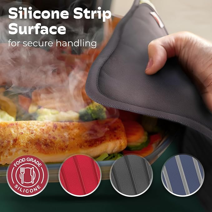 Silicone Pot Holders - Set of 2 Grey - 10x3 - Heat Resistant to 536 F / 280 C Kitchen Protectors Hot Pans Baking Professional Grade Cooking Mitts