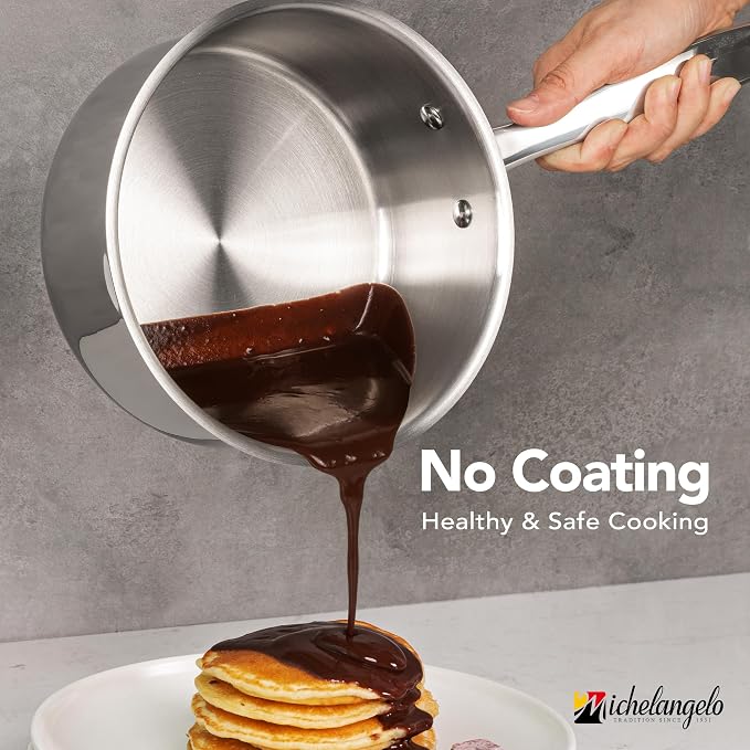 MICHELANGELO Stainless Steel Saucepan Set with Lids 1QT & 2QT & 3QT, Stainless Steel Sauce Pot Set 6pcs, Induction Saucepans, Nonstick Sauce Pan Set, Dishwasher Safe