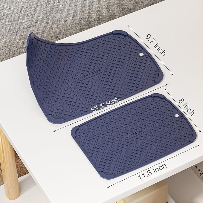 2-Pack Silicone Multi-Use Mats (13" & 11") ¨C All-Purpose Hot Pad, Non-Slip Drying Mat, Counter Protector in Dark Blue