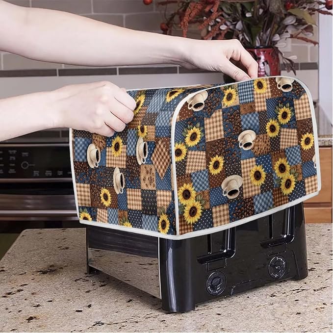 Coffee Sunflower Toaster Cover 2 Slice Dustproof Toaster Bread Maker Cover Small Kitchen Appliance Fingerprint Protection Kitchen Decor