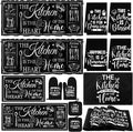 Fourluoo 16 Pcs Kitchen Decor Set, Farmhouse Kitchen Towels and Dishcloths Black White Quote Non Slip Rugs Mats for Floor Oven Mitts and Pot Holders Placemats Curtains Set for Home Decor Gift