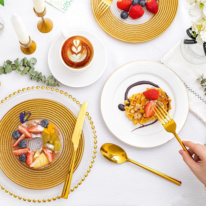 Gold Silverware Set, 20-Piece Forged Flatware Set Cutlery Set Premium Stainless Steel, Service for 4, for Kitchen, Home, Wedding, Party, Mirror Polished and Dishwasher Safe