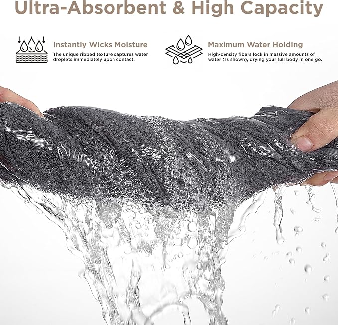 8 Piece Bath Towels Set, 2 Oversized 35 * 70 in Bath, 2 Hand, 4 Wash | Luxury Soft Microfiber, Super Absorbent Thick, Quick Dry, Shower Towels for Bathroom, Spa & Hotel, Grey