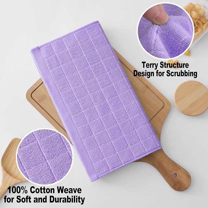 Homaxy 100% Cotton Terry Kitchen Dish Cloths, 6 Pack, Lavender | Ultra Soft and Absorbent, Suitable for Drying and Washing Dishes