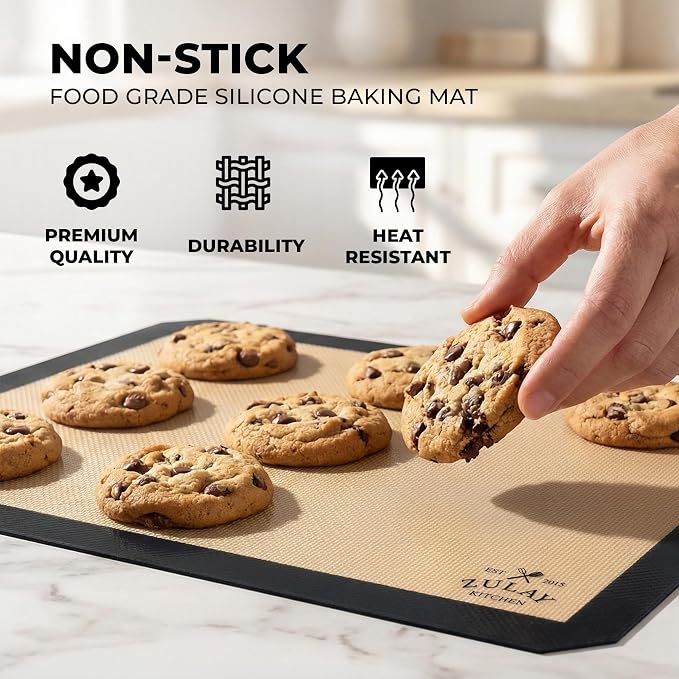 Zulay Kitchen Silicone Baking Mat 2 Pack – 16.5"×11.6" BPA-Free Reusable Baking Sheet, Heat Resistant 480°F – Non-Slip Border, Perfect for Cookies, Bread, Pastries & Oven Use - (Black)