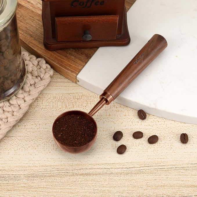 Vintage Coffee Measuring Spoon - 304 Stainless Steel, Coffee Scoop，10g Capacity, Walnut Handle - Perfect for Coffee, Tea, and More (Rose Gold)