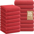 Homaxy 100% Cotton Waffle Weave Kitchen Towels, 15-Pack, Brick Red | Ultra Soft Absorbent Dish Towels, Quick Drying Cleaning Towels, 13 x 28 Inches