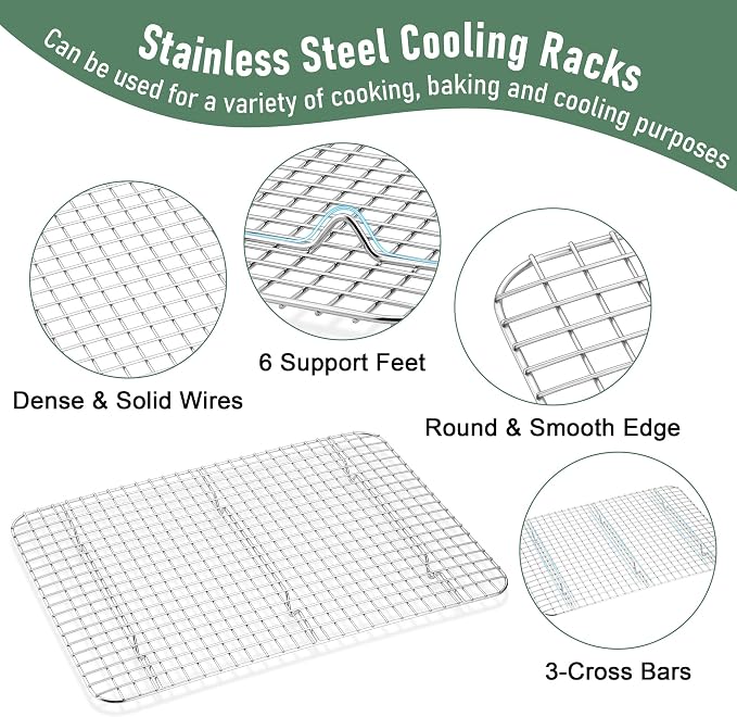 Homikit Half Baking Sheet with Wire Rack (1 Pan+1 Cooling Rack), 18" x 13" | Stainless Steel Cookie Sheet Pan with Cooling Rack Set, Large Bacon Tray for Oven Baking Cooking Roasting, Dishwasher Safe
