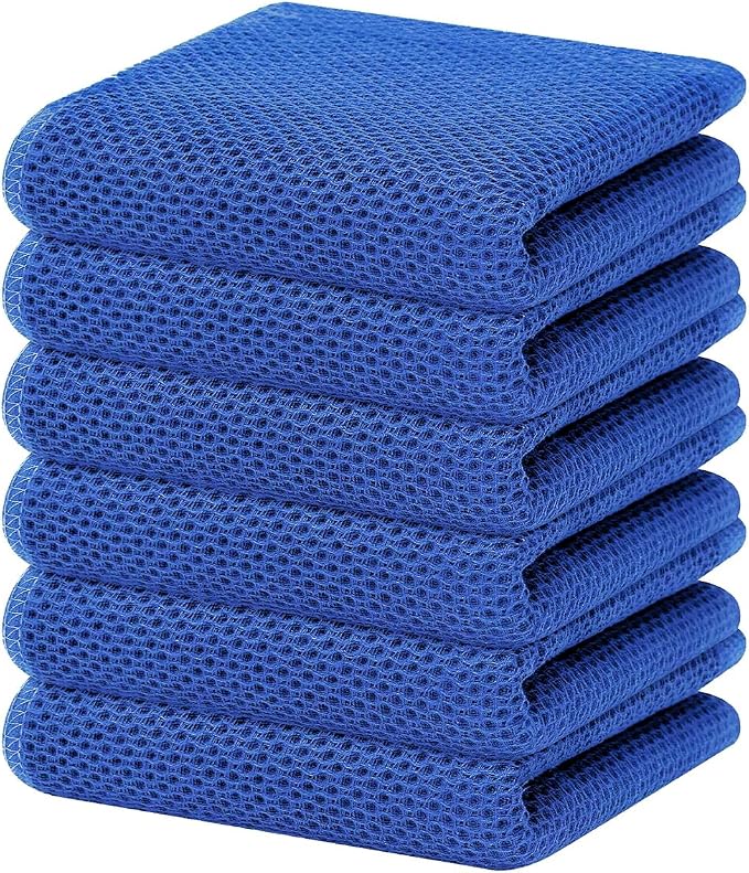 Homaxy 100% Cotton Waffle Weave Kitchen Dish Towels 6-Pack, Blueberry | 13 x 28 Inches, Ultra Soft Absorbent Dish Towels, Quick Drying Cleaning Towels