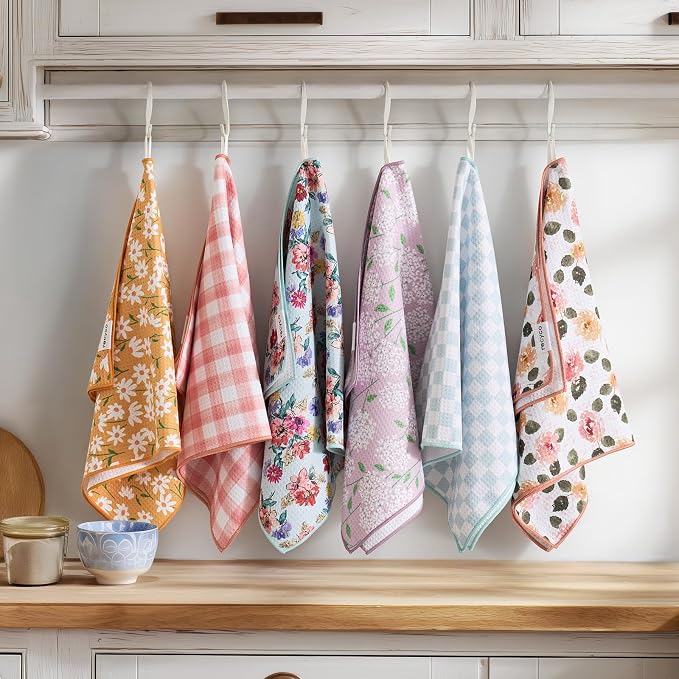 RECYCO Waffle Kitchen Towel Set of 2 - Quick Dry Microfiber Sustainable Dish Towels - Absorbent Reusable Cleaning Tea Towels - Lightweight Hand Towels,16”x 28”, Rose Plaid