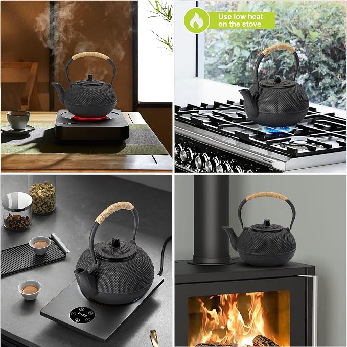 suyika Japanese Tetsubin Cast Iron Teapot Tea Kettle pot with Stainless Steel Infuser for Stovetop Safe Coated with Enameled Interior 22 oz/650 ml | Teapot Tea Kettle pot with Stainless Steel Infuser for Stovetop Safe Coated