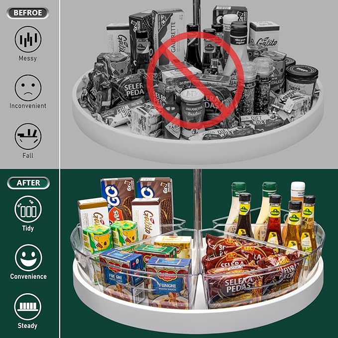 Lazy Susan Cabinet Organizer Bins for 26"/ 28"/ 32" Diameter | Corner Organizer, Plastic Cabinet Storage Bin, 1/8 Wedge - Food Safe, BPA Free, with Non-Slip Pads (for 28" Diameter, 8 Pack)