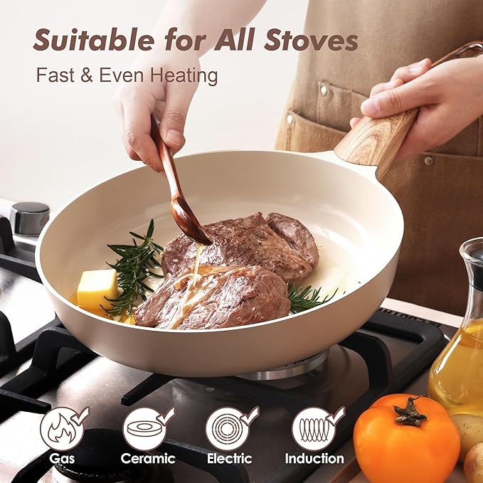 SENSARTE 11inch Ceramic Nonstick Frying Pan Skillet, Taupe | Healthy Ceramic Coating Omelette Pan, Non-toxic Kitchen Cooking Chef's Pan, PFOA/PFAS/PTFE Free, Induction Compatible