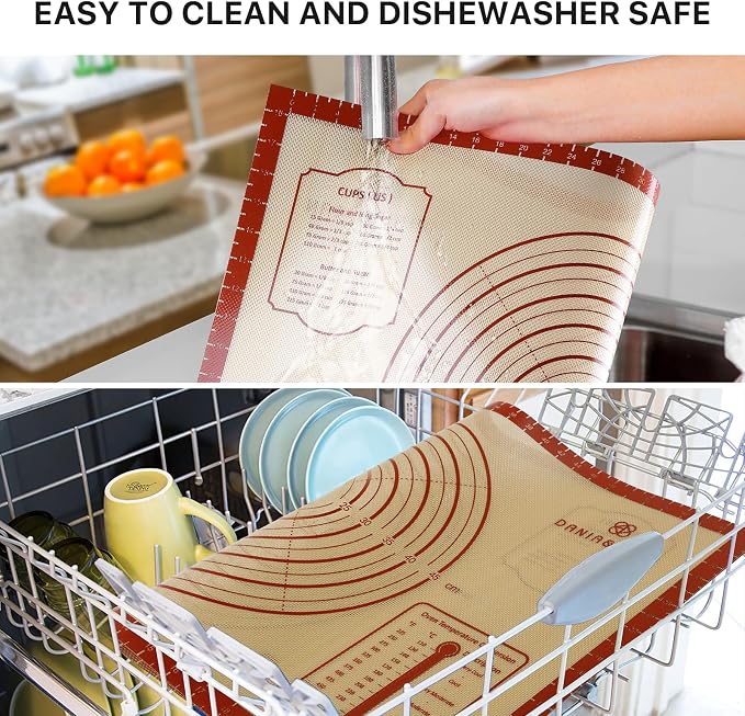 DANIA & DEAN 36"x24" Extra Thick Silicone Baking Mat for Pastry and Bread | Non-Slip & Non-Stick Mat with Measurements, for Pizza, Pie Crust, Dough Rolling, Pasta & Sourdough, Reusable Counter Sheet