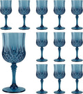 12Pack Plastic Wine Glasses, 7oz Vintage Goblets for Wedding | Unbreakable Crystal Style Reusable Stemware, Elegant Navy Blue Drinking Glass for Party Anniversary & Holiday Celebration