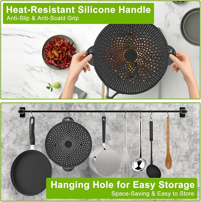 Silicone Splatter Screen for Frying Pan - 11 Inch Heat-Resistant Silicone Grease Splatter Guard, Multi-Use Oil Splash Guard for Kitchen Cooking Pan Cover, Dishwasher Safe