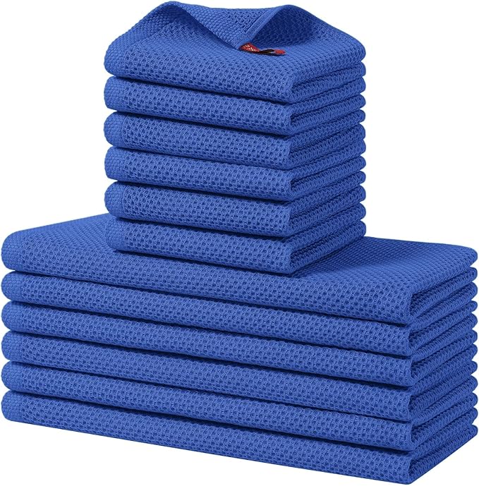 Homaxy 12 Pack 100% Cotton Kitchen Towels and Dishcloths Set, Blueberry | 12 x 12 Inches and 13 x 28 Inches Kitchen Towels Set, Ultra Soft Absorbent Dish Cloths for Washing Dishes