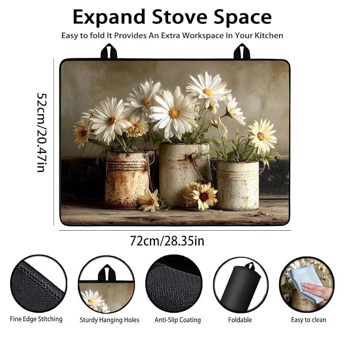 Electric Stove Top Cover for Glass Top, Daisy Birch Vase Floral – Heat Resistant Flat Stove Top Covers, Decorative Scratch Protector Mat for Glass Ceramic Cooktop, Non-Slip, 28"x20"