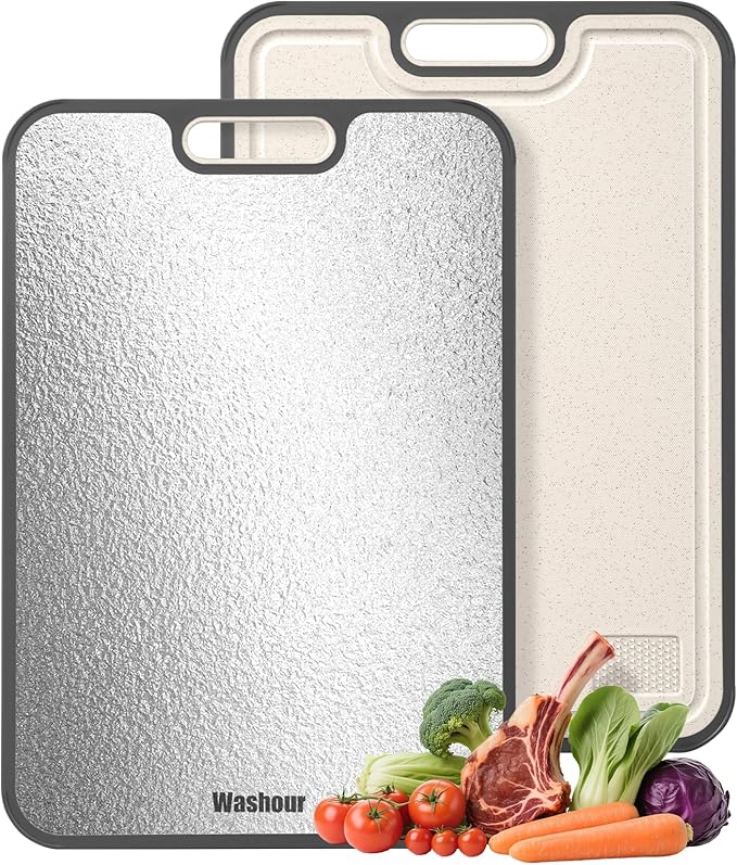 Non Toxic Cutting Board for Kitchen, Food Grade Stainless Steel Cutting Boards 2 in 1 Double Sides, Non Slip Cutting Mat15.9””