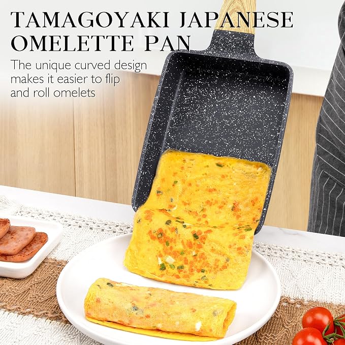 GiPP Tamagoyaki Egg Pan - 5" x 7" Japanese Omelette Pans, Non Stick Frying Pan with Heat-Resistant Handle, Healthy Grey Granite Cookware, Compatible with All Stovetops, PFOS PFOA Free