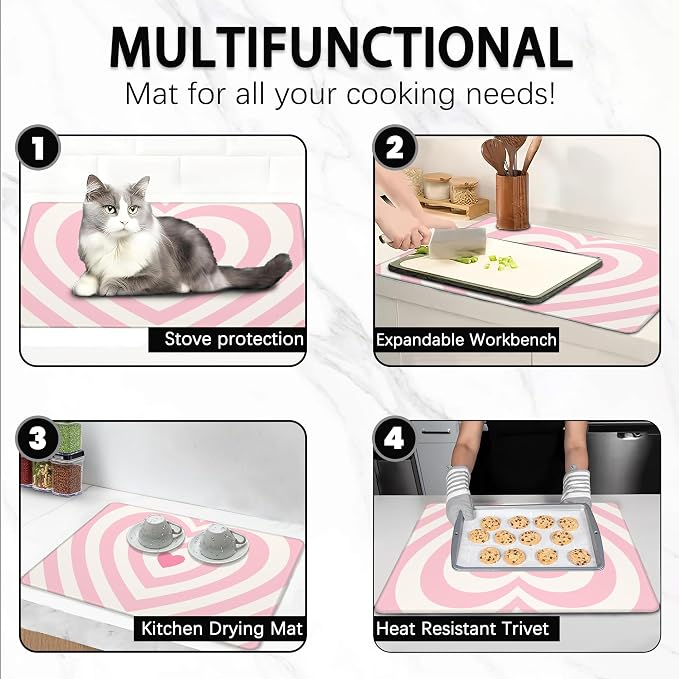 Electric Stove Top Cover Protector – Pink Love Heart Glass Flat Top Stove Mat Oven Induction Cooktop Mat for Ceramic Countertop Mats Heat-Resistant Dish Drying Mat