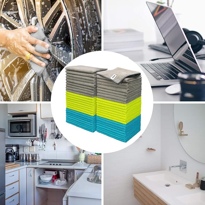 Microfiber Cleaning Cloth - Pack of 50, Microfiber Towels for Cars 16 x 12 in, Highly Absorbent Cleaning Rags, Lint-Free, Streak-Free Cleaning Cloths for Car Kitchen Home Office