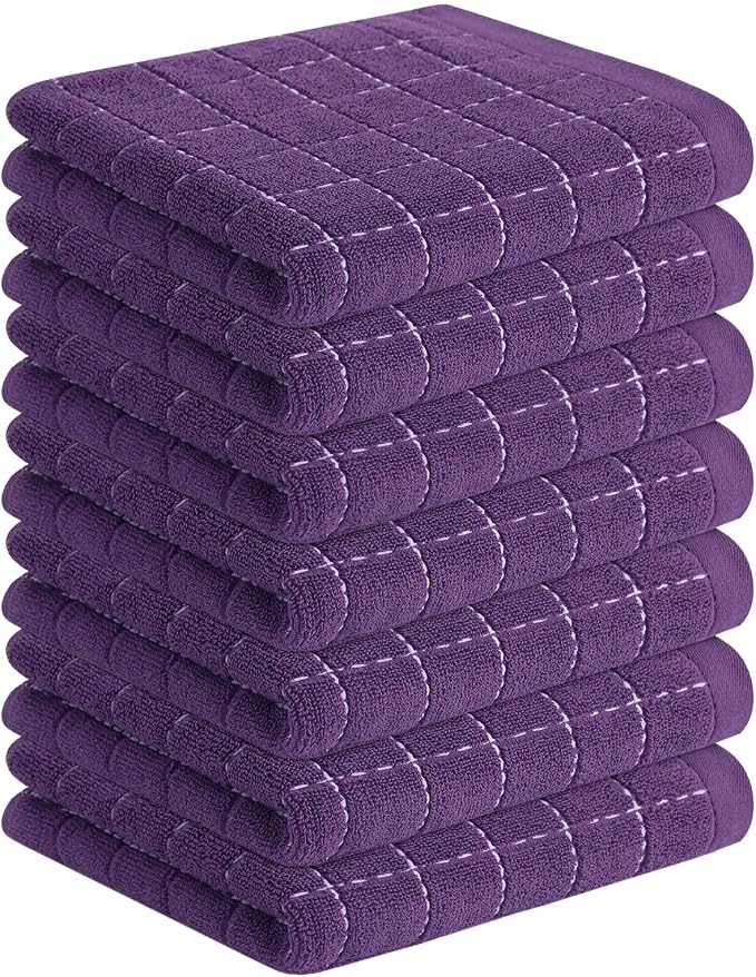 Homaxy 100% Cotton Terry Kitchen Towels, 7 Pack, Purple | Ultra Soft and Absorbent Dish Towels for Kitchen, Suitable for Drying and Washing Dishes