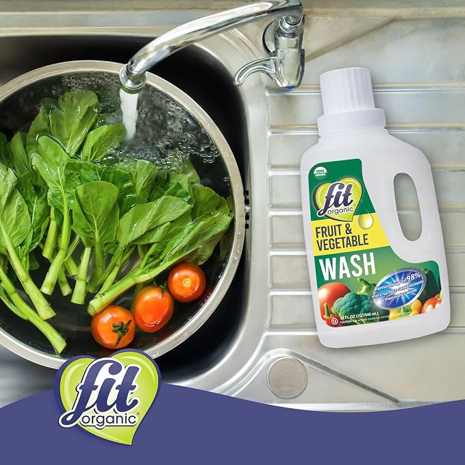 Fit Organic Soaker Produce Wash – USDA Certified Organic & Kosher Fruit and Vegetable Cleaner – Removes Surface Contaminants – Family & Pet Safe, Chemical-Free, 32 Oz