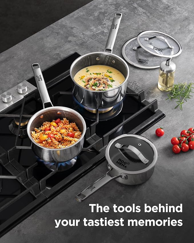 Nonstick Sauce Pan with Lid, Non-Toxic Tri-Ply Hybrid Ceramic Saucepan, 2.5 Quart Stainless Steel Pans, PFAS/PFOA/PTFE Free, Dishwasher & Oven Safe, Induction Compatible
