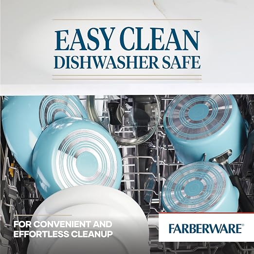Farberware Cookstart Aluminum DiamondMax Nonstick Cookware Set, Kitchen Essentials, 15-Piece, Aqua