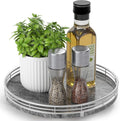 AHM10-Inch Gray Marble Lazy Susan with Silver Iron Frame | Smooth rotating oak tray with walnut finish for dining tables, kitchen counters, pantries and cabinet storage.