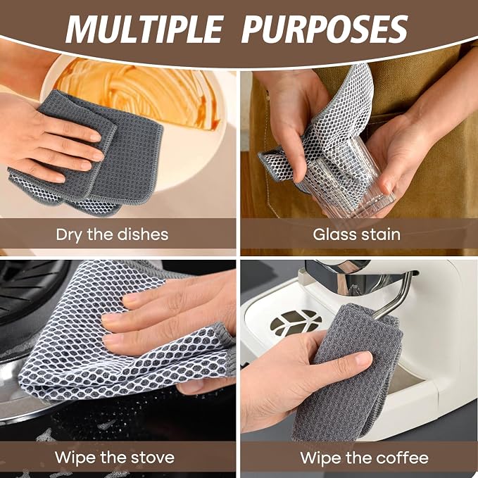 Dish Cloths for Washing Dishes with Scrub Side, Microfiber Dish Rags | Dual-sided microfiber dish cloths with scrubber for stuck-on food, quick dry kitchen washcloths 9 Pack, 9" x 9 Inch Gray-B
