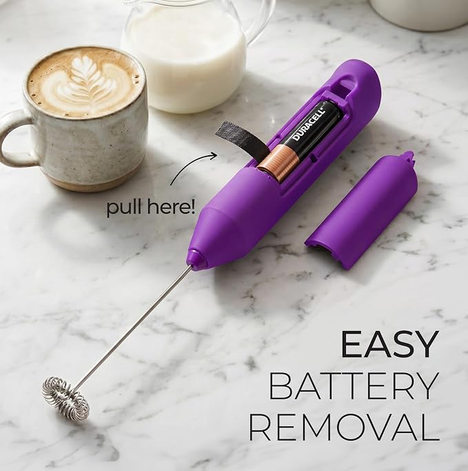 Zulay Kitchen Powerful Milk Frother AA Batteries Included – Ultra Fast Handheld Drink Mixer with Stainless Steel Whisk Stirrer for Coffee, Protein, Matcha & More, Frother Wand Electric Frothmate