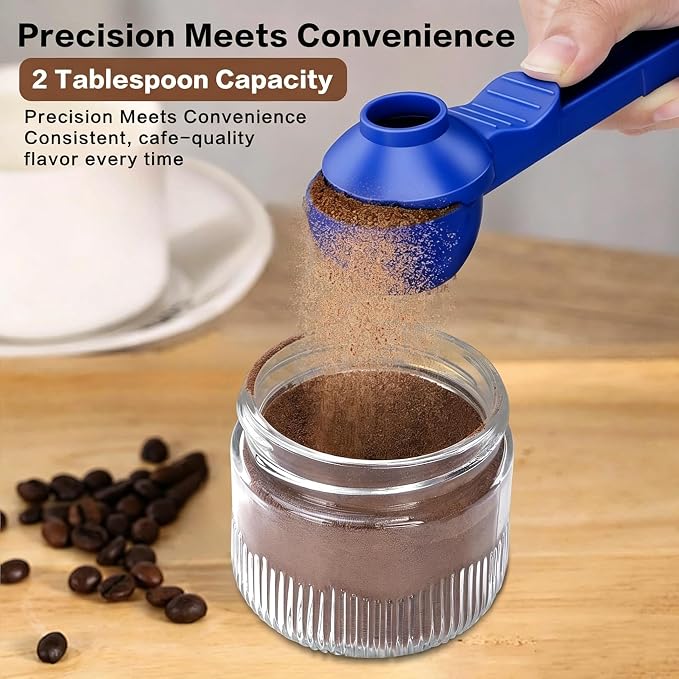 2-in-1 Coffee Scoop with Funnel, 2 Tbsp Measuring Spoon for Reusable K Cups, Ground Coffee, Protein Powder & Tea, Mess-Free Plastic Design（Dark Blue-1pack）