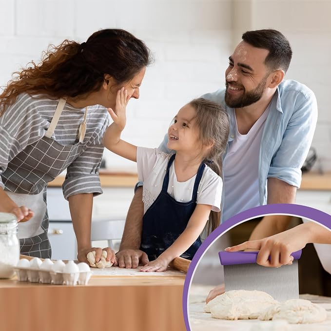 Upgraded 304 Stainless Steel Multi-Purpose Bench Scraper with Measurement Marks, Dishwasher Safe, Dough Cutter for Pizza, Bread and Cookie Dough Vegetable Chopper, Baking Supplies (Purple)