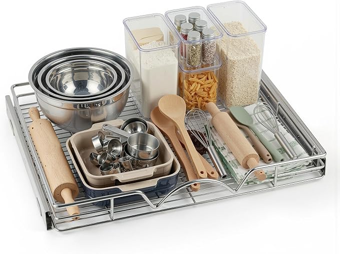 HOLDN’ STORAGE Pull Out Cabinet Organizer, 28”W x 21”D Cabinet Drawer | Heavy-Duty Caddy, Lifetime Limited Warranty, Steel Metal Cabinet Drawers, Chrome, Requires At Least 29-1/4” Cabinet Opening