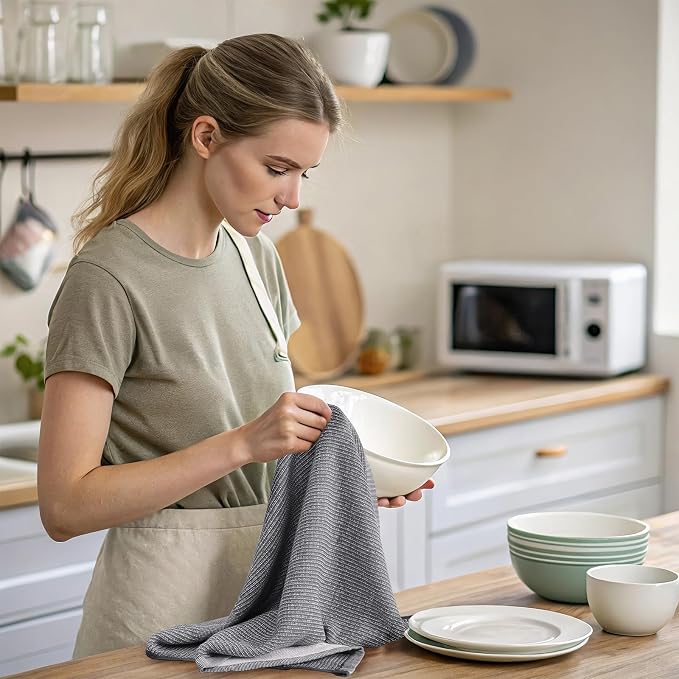 Mordimy Premium Large Cotton Kitchen Towels (18"x 28", 6 Pack), Multicolor | 100% Ring Spun Cotton, Super Absorbent, 380 GSM, Flat & Terry, Soft, Hanging Loop Dish Towels