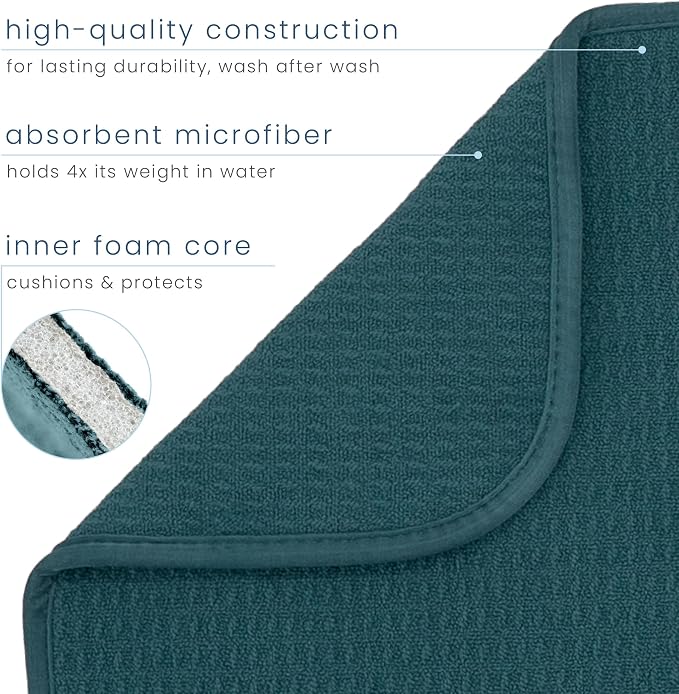S&T INC. Dish Drying Mat, 16" x 18", Large, Tapestry Blue | Absorbent Microfiber, Kitchen Counter Mat for Dishes, Utensils, Pots and Pans, Machine Washable