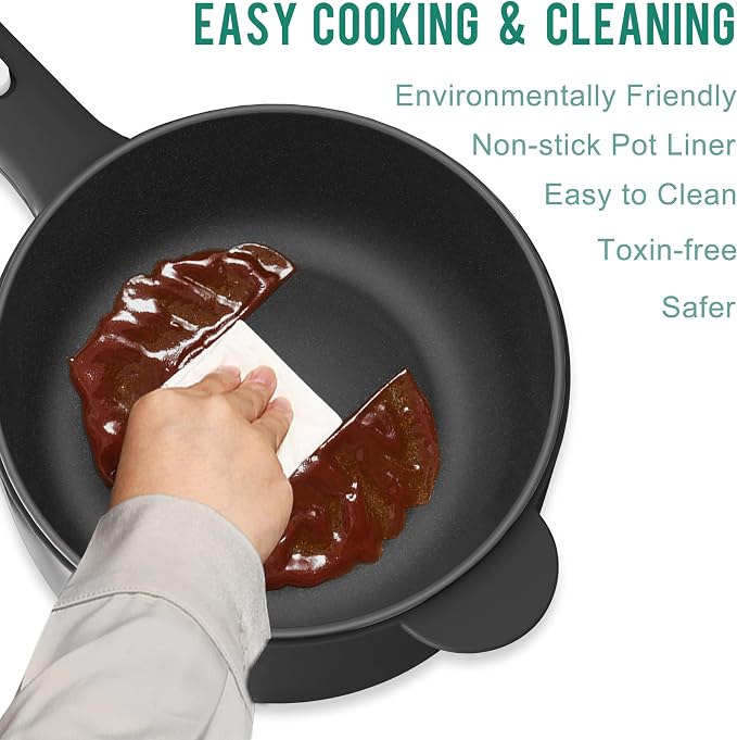 Dezin 2L Hot Pot Electric, Non-Stick Electric Pan, 700W Adjustable Power | Electric Pot for Cooking/Steak/Egg/Fried Rice/Ramen/Soup, Portable Pot for Dorm/RV/Family/Travel/Camping, Include Spatula