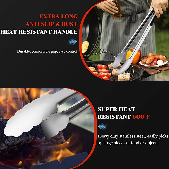 17" Extra Long Metal Tongs,Grilling Tongs,Stainless Steel Tongs for Cooking | Heat Resistant Heavy Duty Grill Tongs BBQ Tongs for Cooking, Grilling, BBQ/Barbecue, Food (17 inch)