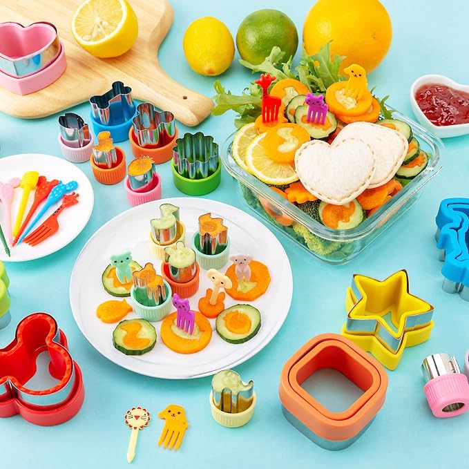 Nifogo Sandwich Cutter for Kids Lunch 48 Pcs (LARGE) | Sandwich Maker, Cookie Cutters and Sealer Set, Stainless Steel, Bread Decruster, Dinosaur Mickey Heart Shape for Boys Girls