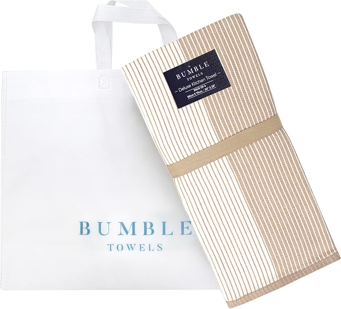 Premium Kitchen Towels 6 Pack 100% Cotton, 20"x28" Dish Towels - Tan | Large Flat & Terry Kitchen Linen Set with Hanging Loops, Highly Absorbent for Washing and Drying Dishes