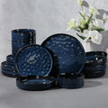 E-far Stoneware Dinnerware Set, 16-Piece Plates and Bowls Sets for 4 | Modern Dishes for Kitchen Dining, Reactive Glazing Ripple Design, Chip Resistant, Microwave & Dishwasher Safe, Starry Blue