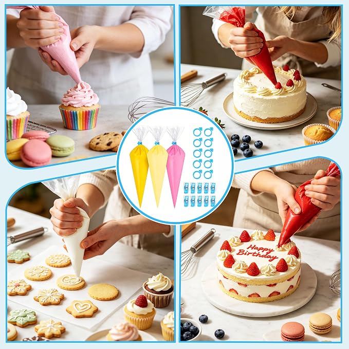 100Pcs Large Piping Bags,24 Inch Big Disposable Pastry Bags with Ties&Clips | Piping Bags,Cake Decorating Bags for Decorating Cupcakes Cakes Cookies