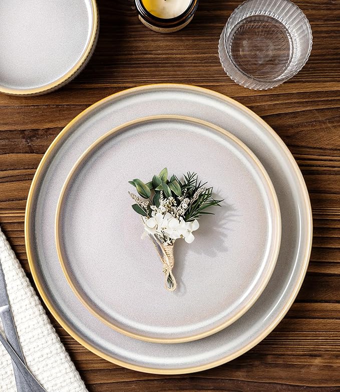 Ceramic Dinnerware Set for 4, 12-Piece Plates and Bowls Set | Lightweight Porcelain Dish Set, Scratch Resistant, Oven & Microwave & Dishwasher Safe, Autumn Haze