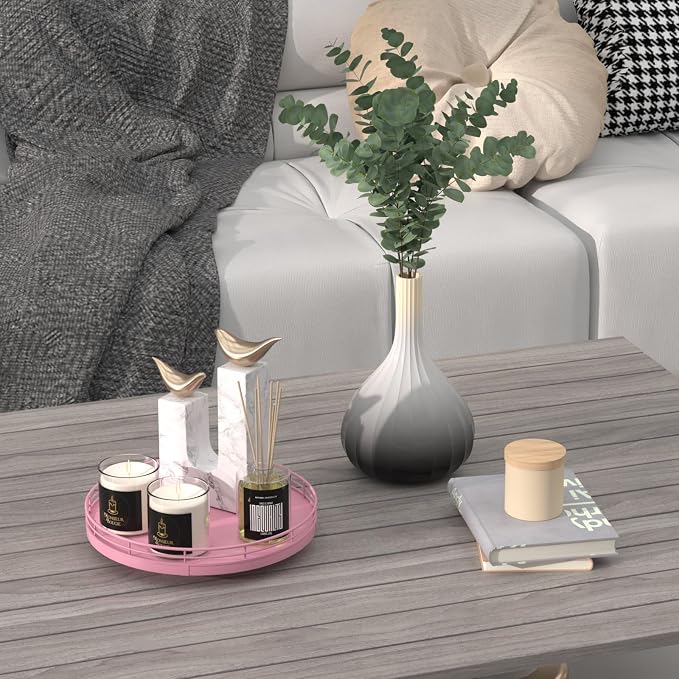 Oroyutor 9-Inch Oak Lazy Susan Decorative Tray, Pink Finish | Rotating oak tray organizes spices, toiletries and decor on kitchen counters, bathroom vanities, dining and coffee tables.