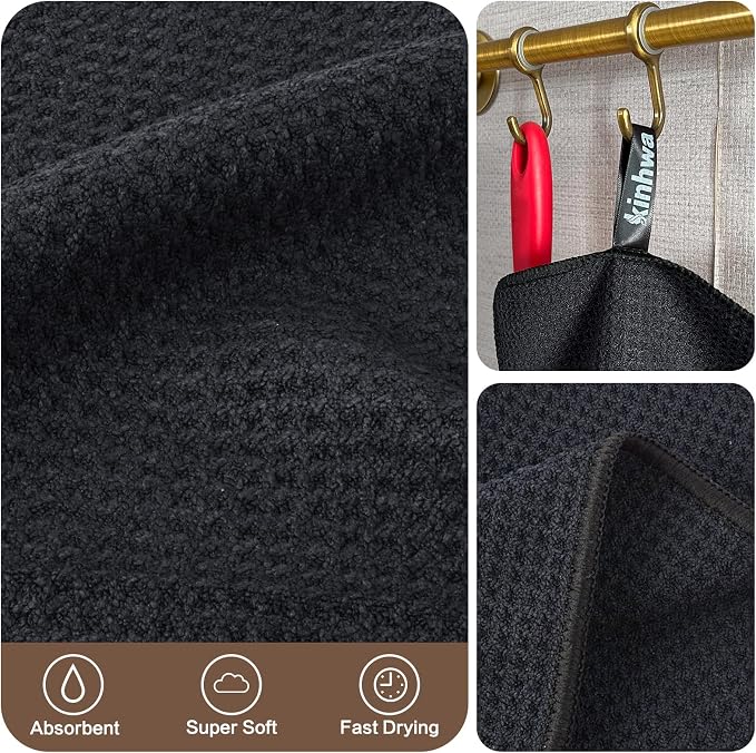 Dish Cloths for Washing Dishes with Scrub Side, Microfiber Dish Rags | Dual-sided microfiber dish cloths with scrubber for stuck-on food, quick dry kitchen washcloths 9 Pack, 9 Inch dark-black
